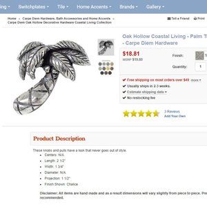 Cabinet Door knobs -OAK HOLLOW SOLID Pewter Palm Tree